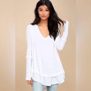 FREE PEOPLE Laguna White Thermal Long Sleeve Top Oversized XS